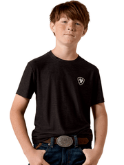 Ariat 10073541 Kids Digi Shield T-Shirt Grey Heather front view. If you need any assistance with this item or the purchase of this item please call us at five six one seven four eight eight eight zero one Monday through Saturday 10:00a.m EST to 8:00 p.m EST