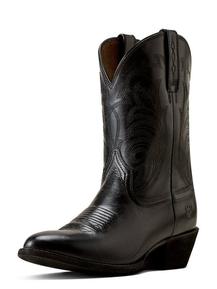 Ariat 10080380 Womens Heritage Noir R Toe Western Boot Dressy Black side / front view. If you need any assistance with this item or the purchase of this item please call us at five six one seven four eight eight eight zero one Monday through Saturday 10:00a.m EST to 8:00 p.m EST