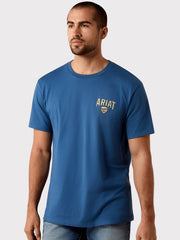 Ariat 10079268 Mens Lone Longhorn T-Shirt Grisalle Blue front view. If you need any assistance with this item or the purchase of this item please call us at five six one seven four eight eight eight zero one Monday through Saturday 10:00a.m EST to 8:00 p.m EST