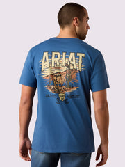 Ariat 10079268 Mens Lone Longhorn T-Shirt Grisalle Blue back view. If you need any assistance with this item or the purchase of this item please call us at five six one seven four eight eight eight zero one Monday through Saturday 10:00a.m EST to 8:00 p.m EST

