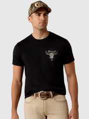 Ariat 10080688 Mens Roughstock Cattle T-Shirt Black front view. If you need any assistance with this item or the purchase of this item please call us at five six one seven four eight eight eight zero one Monday through Saturday 10:00a.m EST to 8:00 p.m EST