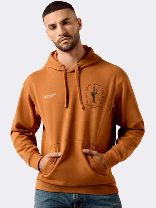 Ariat 10079567 Mens Cowboy Tough Hoodie Adobe front view. If you need any assistance with this item or the purchase of this item please call us at five six one seven four eight eight eight zero one Monday through Saturday 10:00a.m EST to 8:00 p.m EST