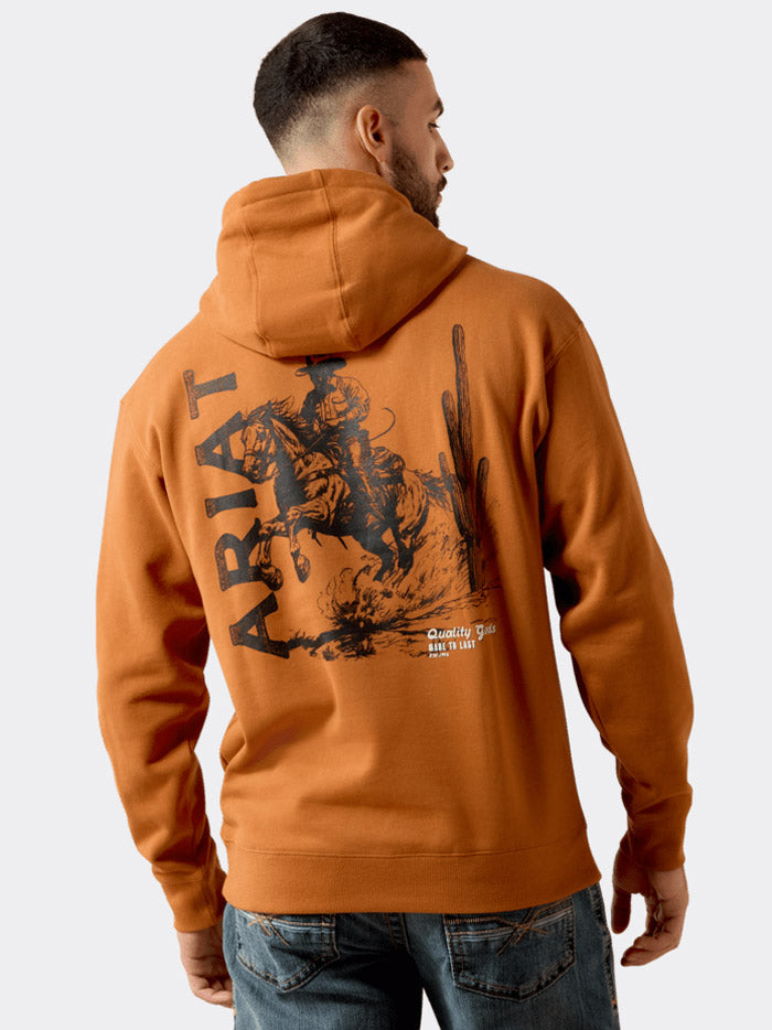Ariat 10079567 Mens Cowboy Tough Hoodie Adobe back view. If you need any assistance with this item or the purchase of this item please call us at five six one seven four eight eight eight zero one Monday through Saturday 10:00a.m EST to 8:00 p.m EST