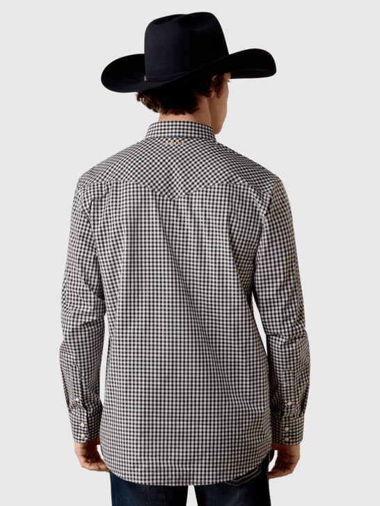 Ariat 10080669 Mens Pro Series Willis Fitted Snap Shirt Black back view. If you need any assistance with this item or the purchase of this item please call us at five six one seven four eight eight eight zero one Monday through Saturday 10:00a.m EST to 8:00 p.m EST