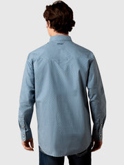 Ariat 10080597 Mens Pheonix Fitted Snap Shirt Blue back view. If you need any assistance with this item or the purchase of this item please call us at five six one seven four eight eight eight zero one Monday through Saturday 10:00a.m EST to 8:00 p.m EST