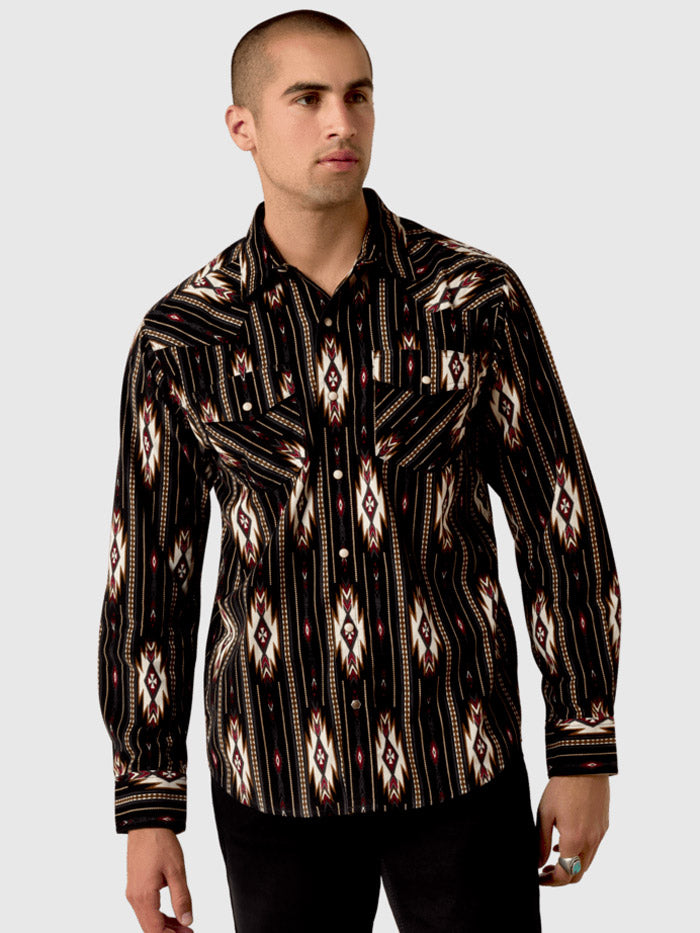 Ariat 10080504 Mens Retro Holbert Corduroy Fitted Snap Shirt Black front view. If you need any assistance with this item or the purchase of this item please call us at five six one seven four eight eight eight zero one Monday through Saturday 10:00a.m EST to 8:00 p.m EST