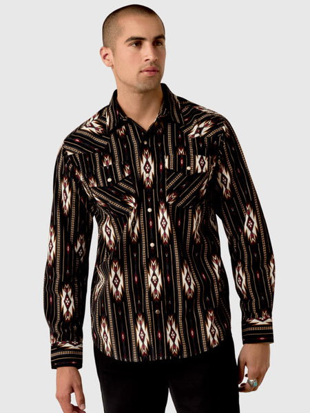 Ariat 10080504 Mens Retro Holbert Corduroy Fitted Snap Shirt Black front view. If you need any assistance with this item or the purchase of this item please call us at five six one seven four eight eight eight zero one Monday through Saturday 10:00a.m EST to 8:00 p.m EST