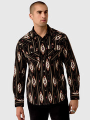 Ariat 10080504 Mens Retro Holbert Corduroy Fitted Snap Shirt Black front view. If you need any assistance with this item or the purchase of this item please call us at five six one seven four eight eight eight zero one Monday through Saturday 10:00a.m EST to 8:00 p.m EST