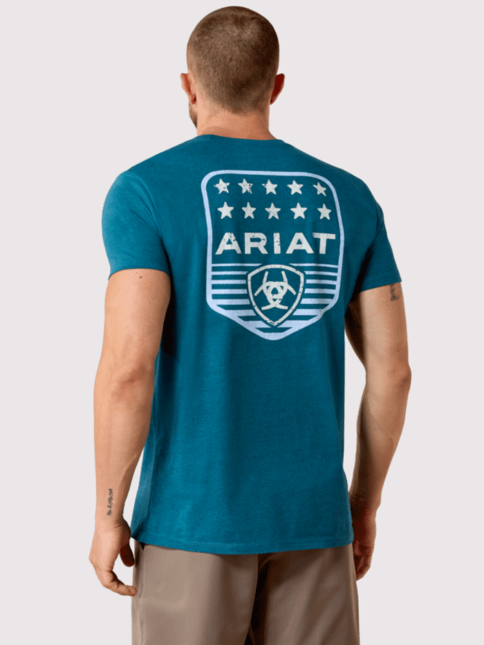 Ariat 10073965 Mens Stripe Patriotic Badge T-Shirt Monaco Blue back view. If you need any assistance with this item or the purchase of this item please call us at five six one seven four eight eight eight zero one Monday through Saturday 10:00a.m EST to 8:00 p.m EST
