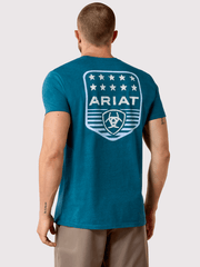 Ariat 10073965 Mens Stripe Patriotic Badge T-Shirt Monaco Blue back view. If you need any assistance with this item or the purchase of this item please call us at five six one seven four eight eight eight zero one Monday through Saturday 10:00a.m EST to 8:00 p.m EST
