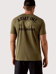 Ariat 10073962 Mens Outline Shop T-Shirt Military Heather back view. If you need any assistance with this item or the purchase of this item please call us at five six one seven four eight eight eight zero one Monday through Saturday 10:00a.m EST to 8:00 p.m EST
