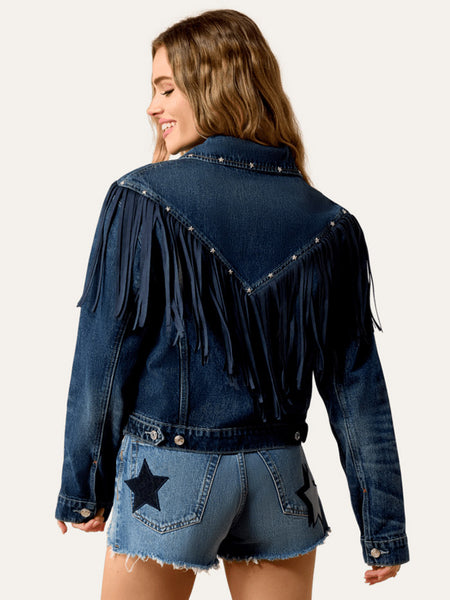 Ariat 10079850 Womens Americana Denim Jacket Laguna Navy back view. If you need any assistance with this item or the purchase of this item please call us at five six one seven four eight eight eight zero one Monday through Saturday 10:00a.m EST to 8:00 p.m EST