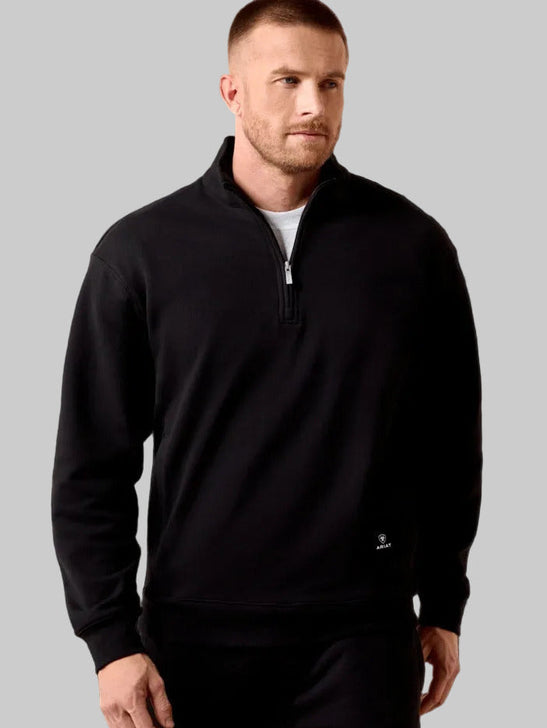 Ariat 10079479 Mens Core 1/4 Zip Sweatshirt Black front view. If you need any assistance with this item or the purchase of this item please call us at five six one seven four eight eight eight zero one Monday through Saturday 10:00a.m EST to 8:00 p.m EST