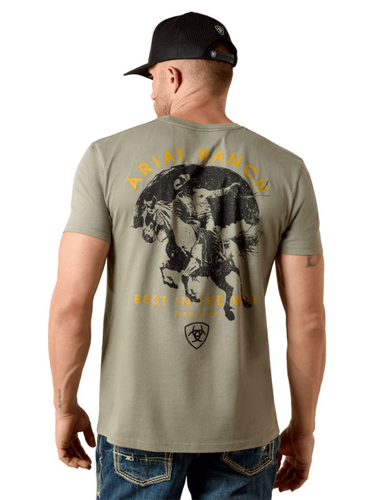 Ariat 10082628 Mens Rancho Bronco T-Shirt Castor Grey back view. If you need any assistance with this item or the purchase of this item please call us at five six one seven four eight eight eight zero one Monday through Saturday 10:00a.m EST to 8:00 p.m EST