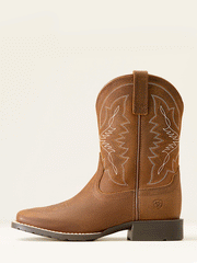 Ariat 10047034 Kids Hybrid Rancher Western Boot Distressed Tan outter side view. If you need any assistance with this item or the purchase of this item please call us at five six one seven four eight eight eight zero one Monday through Saturday 10:00a.m EST to 8:00 p.m EST