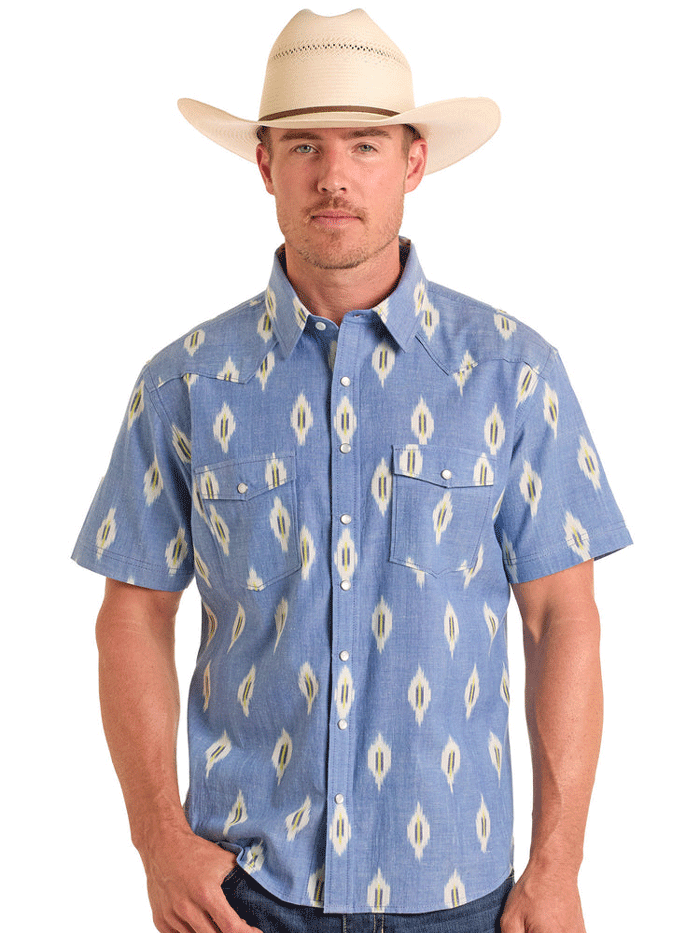 Panhandle PMN3S06561 Mens Ikat Print Short Sleeve Snap Shirt
