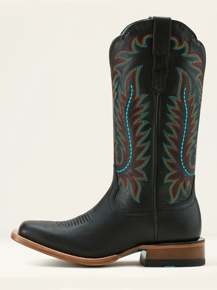 Ariat 10061180 Womens Frontier Tilly Western Boot Obsidian Black front and side view. If you need any assistance with this item or the purchase of this item please call us at five six one seven four eight eight eight zero one Monday through Saturday 10:00a.m EST to 8:00 p.m EST