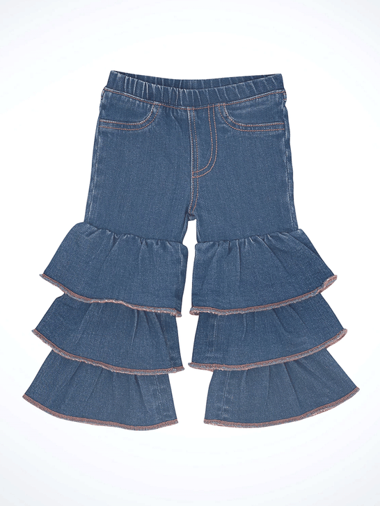 Wrangler 112361661 Little Girls Tiered Flare Jean Morgan Denim front view. If you need any assistance with this item or the purchase of this item please call us at five six one seven four eight eight eight zero one Monday through Saturday 10:00a.m EST to 8:00 p.m EST