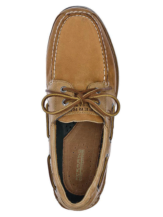 Sperry 0764043 Mens Mako Canoe Moc Boat Shoe Oak Tan view from above. If you need any assistance with this item or the purchase of this item please call us at five six one seven four eight eight eight zero one Monday through Saturday 10:00a.m EST to 8:00 p.m EST