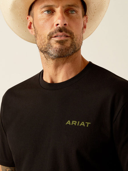 Ariat  10051762 Mens Camo Corps T-Shirt Black front close up. If you need any assistance with this item or the purchase of this item please call us at five six one seven four eight eight eight zero one Monday through Saturday 10:00a.m EST to 8:00 p.m EST