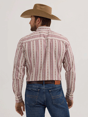 Wrangler 112357669 Mens Cody Johnson Button Down Stripe Shirt Burgundy back. If you need any assistance with this item or the purchase of this item please call us at five six one seven four eight eight eight zero one Monday through Saturday 10:00a.m EST to 8:00 p.m EST