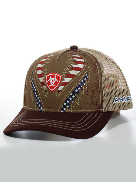Ariat A300062802 American Flag Cap Brown front / side view. If you need any assistance with this item or the purchase of this item please call us at five six one seven four eight eight eight zero one Monday through Saturday 10:00a.m EST to 8:00 p.m EST
