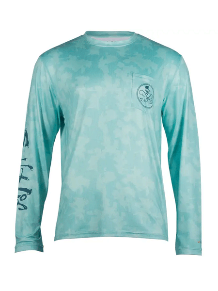 Salt Life SLM6167 Mens CamoX Long Sleeve Performance Pocket Tee Aruba Blue front view. If you need any assistance with this item or the purchase of this item please call us at five six one seven four eight eight eight zero one Monday through Saturday 10:00a.m EST to 8:00 p.m EST