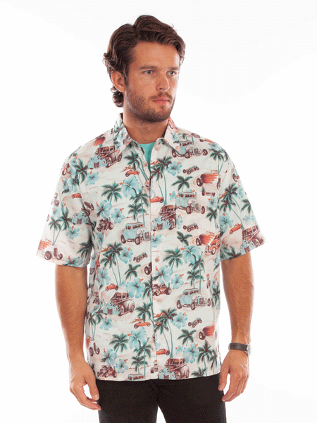Scully 5352-SAN Mens Hawaiian Hot Rod Shirt Sand front view. If you need any assistance with this item or the purchase of this item please call us at five six one seven four eight eight eight zero one Monday through Saturday 10:00a.m EST to 8:00 p.m EST