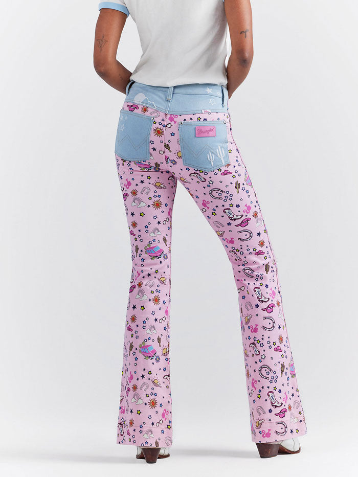 Wrangler 112345041 Womens BARBIE Retro High Rise Trouser Jean Pinnacle Pink front view. If you need any assistance with this item or the purchase of this item please call us at five six one seven four eight eight eight zero one Monday through Saturday 10:00a.m EST to 8:00 p.m EST