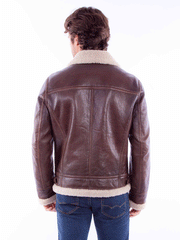 Scully 2049-702 Mens Zip Front Lined Leather Jacket Chocolate back view. If you need any assistance with this item or the purchase of this item please call us at five six one seven four eight eight eight zero one Monday through Saturday 10:00a.m EST to 8:00 p.m EST