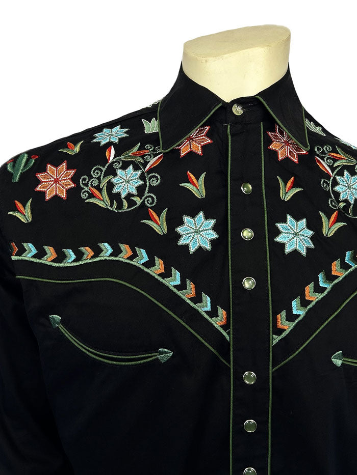 Rockmount 6865-BLK Mens Agave Cactus Black Floral Embroidery Western Shirt Black front view. If you need any assistance with this item or the purchase of this item please call us at five six one seven four eight eight eight zero one Monday through Saturday 10:00a.m EST to 8:00 p.m EST