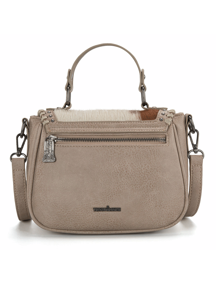 Trinity Ranch TR149-8360TN Womens Hair-On Cowhide Saddle Shape Crossbody Satchel Tan front. If you need any assistance with this item or the purchase of this item please call us at five six one seven four eight eight eight zero one Monday through Saturday 10:00a.m EST to 8:00 p.m EST