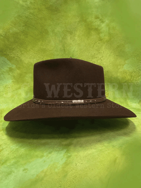 Stetson SFPAWN-403222 PAWNEE 5X Felt Hat Chocolate left side view. If you need any assistance with this item or the purchase of this item please call us at five six one seven four eight eight eight zero one Monday through Saturday 10:00a.m EST to 8:00 p.m EST