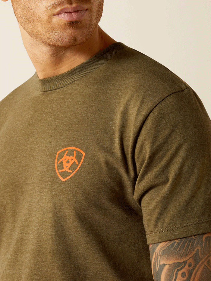 Ariat 10052569 Mens Grain Flag T-Shirt Military Heather back view. If you need any assistance with this item or the purchase of this item please call us at five six one seven four eight eight eight zero one Monday through Saturday 10:00a.m EST to 8:00 p.m EST