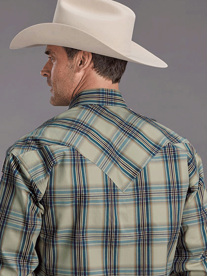 Stetson 11-001-0478-1040 Mens Plaid Long Sleeve Shirt Blue front. If you need any assistance with this item or the purchase of this item please call us at five six one seven four eight eight eight zero one Monday through Saturday 10:00a.m EST to 8:00 p.m EST