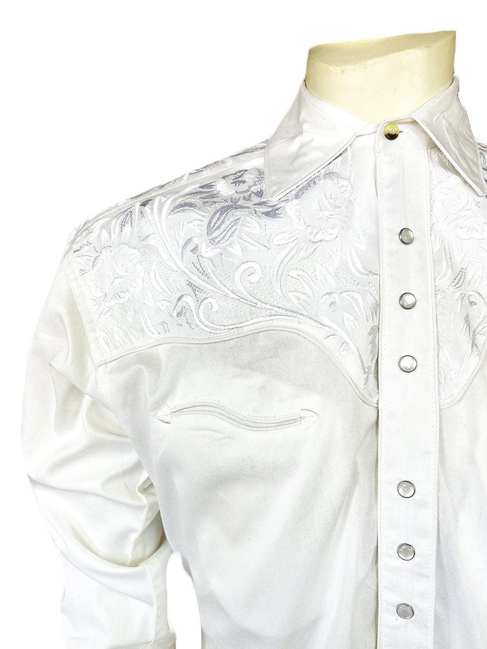 Rockmount 6859-WHT Men's Vintage Tooling Embroidered Western Shirt White front view. If you need any assistance with this item or the purchase of this item please call us at five six one seven four eight eight eight zero one Monday through Saturday 10:00a.m EST to 8:00 p.m EST