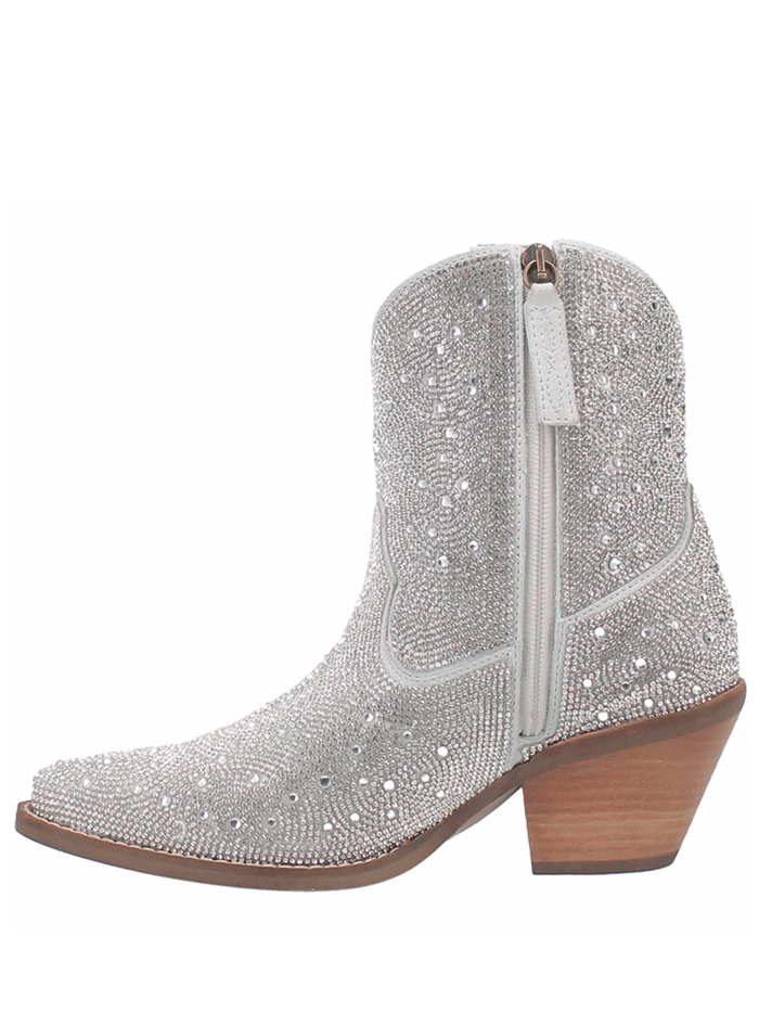 Dingo DI577 Womens Rhinestone Cowgirl Leather Bootie Silver front and side view. If you need any assistance with this item or the purchase of this item please call us at five six one seven four eight eight eight zero one Monday through Saturday 10:00a.m EST to 8:00 p.m EST