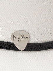 Resistol RSRNRD-304281 RANCH ROAD George Strait Collection 10X Straw Hat Natural guitar pick close up. If you need any assistance with this item or the purchase of this item please call us at five six one seven four eight eight eight zero one Monday through Saturday 10:00a.m EST to 8:00 p.m EST