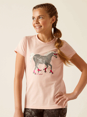 Ariat 10048554 Kids Roller Pony T-Shirt Blushing Rose front view. If you need any assistance with this item or the purchase of this item please call us at five six one seven four eight eight eight zero one Monday through Saturday 10:00a.m EST to 8:00 p.m EST