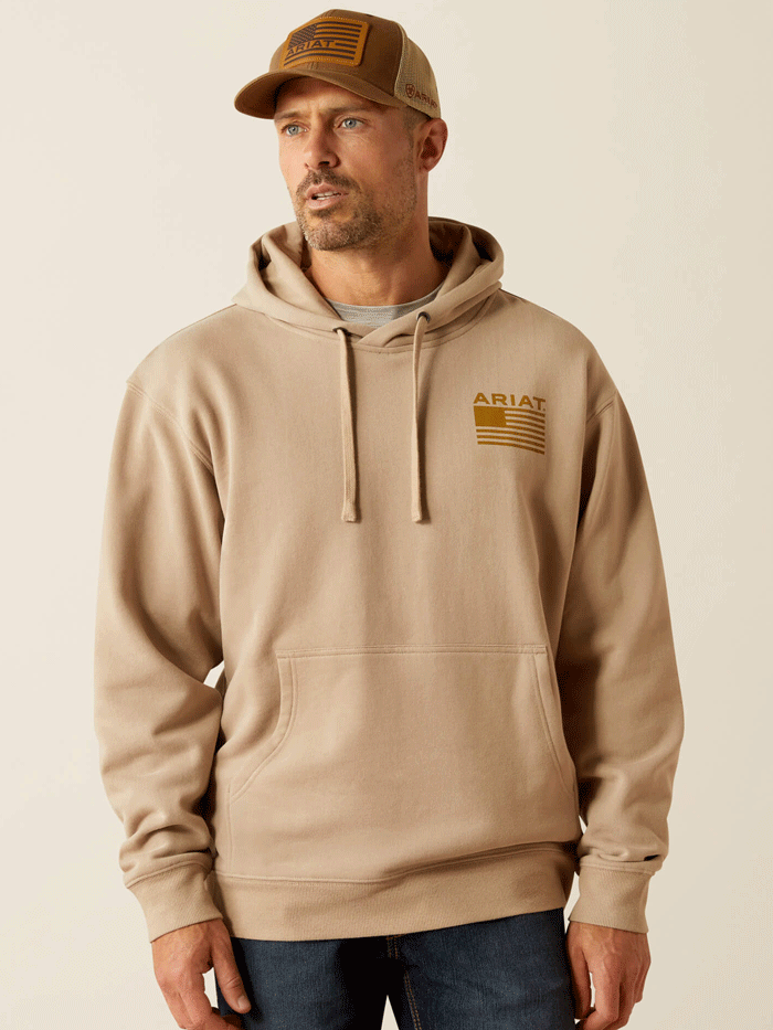 Ariat 10052460 Mens Camo Hex Hoodie Beige back view. If you need any assistance with this item or the purchase of this item please call us at five six one seven four eight eight eight zero one Monday through Saturday 10:00a.m EST to 8:00 p.m EST