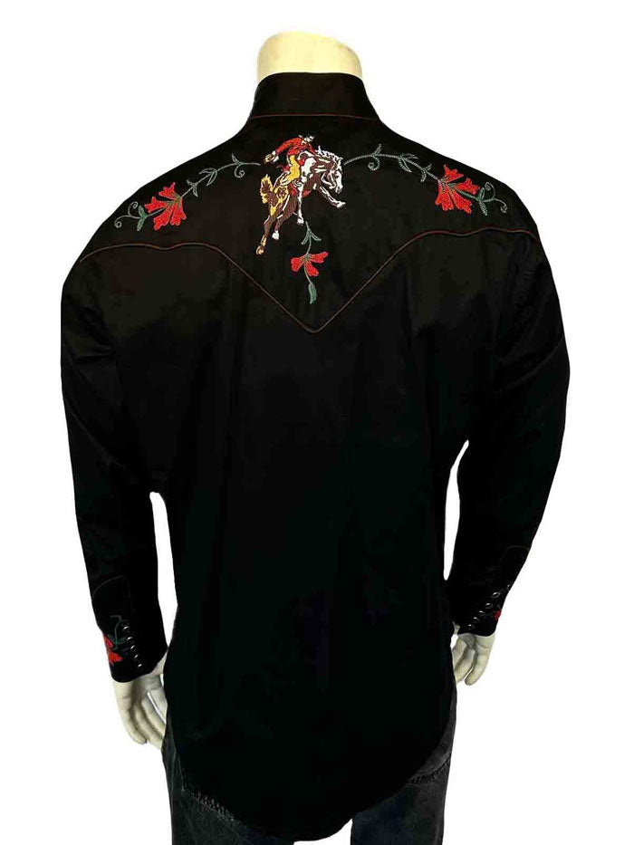 Rockmount 6840-BLK Mens Vintage Bronc Embroidered Western Shirt Black front view. If you need any assistance with this item or the purchase of this item please call us at five six one seven four eight eight eight zero one Monday through Saturday 10:00a.m EST to 8:00 p.m EST