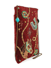 Mary Frances MINI S002-544 SADDLE UP Mini Crossbody Handbag Burgundy other side view.If you need any assistance with this item or the purchase of this item please call us at five six one seven four eight eight eight zero one Monday through Saturday 10:00a.m EST to 8:00 p.m EST
