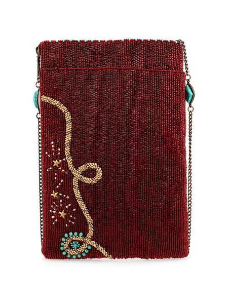 Mary Frances MINI S002-544 SADDLE UP Mini Crossbody Handbag Burgundy back view. If you need any assistance with this item or the purchase of this item please call us at five six one seven four eight eight eight zero one Monday through Saturday 10:00a.m EST to 8:00 p.m EST
