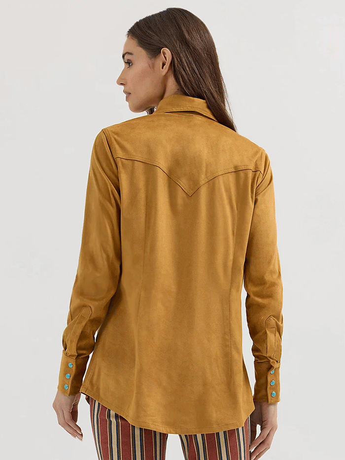 Wrangler 112360615 Womens X Lainey Wilson Fringe Snap Shirt Bronze front. If you need any assistance with this item or the purchase of this item please call us at five six one seven four eight eight eight zero one Monday through Saturday 10:00a.m EST to 8:00 p.m EST