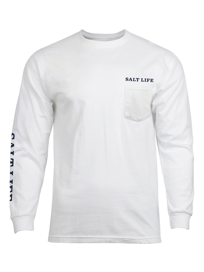 Salt Life SLM10830 Mens Mahi Bound Long Sleeve Pocket Tee White back view. If you need any assistance with this item or the purchase of this item please call us at five six one seven four eight eight eight zero one Monday through Saturday 10:00a.m EST to 8:00 p.m EST