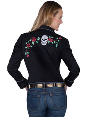 Scully PL-771-BLK Womens Skulls And Roses Embroidery Blouse Black back view. If you need any assistance with this item or the purchase of this item please call us at five six one seven four eight eight eight zero one Monday through Saturday 10:00a.m EST to 8:00 p.m EST