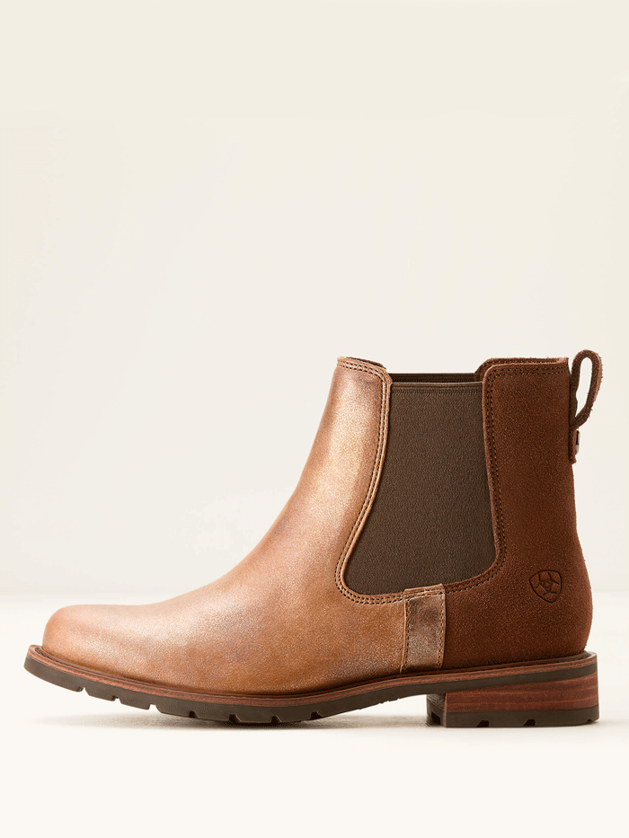 Ariat 10053727 Womens Wexford Chelsea Ankle Boot Metallic Pearl Polo Brown front and side view. If you need any assistance with this item or the purchase of this item please call us at five six one seven four eight eight eight zero one Monday through Saturday 10:00a.m EST to 8:00 p.m EST

