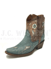 Circle G L5940 Ladies Inlay And Floral Embroidery Ankle Boot Shedron And Light Blue front and side view. If you need any assistance with this item or the purchase of this item please call us at five six one seven four eight eight eight zero one Monday through Saturday 10:00a.m EST to 8:00 p.m EST