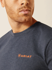 Ariat 10052573 Mens Eagle Rock T-Shirt Navy Heather front close up view. If you need any assistance with this item or the purchase of this item please call us at five six one seven four eight eight eight zero one Monday through Saturday 10:00a.m EST to 8:00 p.m EST