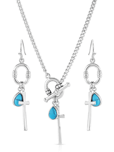 Montana Silversmiths JS5596 Womens Charms of Faith Turquoise Cross Jewelry Set Silver front. If you need any assistance with this item or the purchase of this item please call us at five six one seven four eight eight eight zero one Monday through Saturday 10:00a.m EST to 8:00 p.m EST